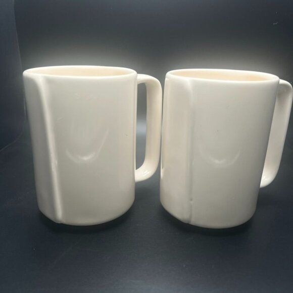 Vintage Claudia Shwide White Ceramic Mugs Set Of 2 - Minimalist Design MCM - Picture 1 of 3